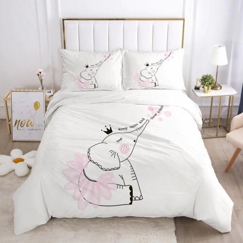 Girls Princess Cartoon Bedding Set for Baby Kids Children Crib Duvet Cover Set Pillowcase Blanket Quilt Cover Cute Pink Elephant