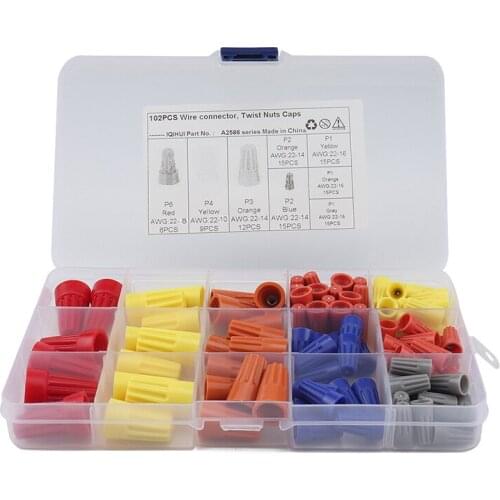 102PCS Spade Terminals Twist-On Electrical Nut Spring Cap Wire Connectors Assortment Kit