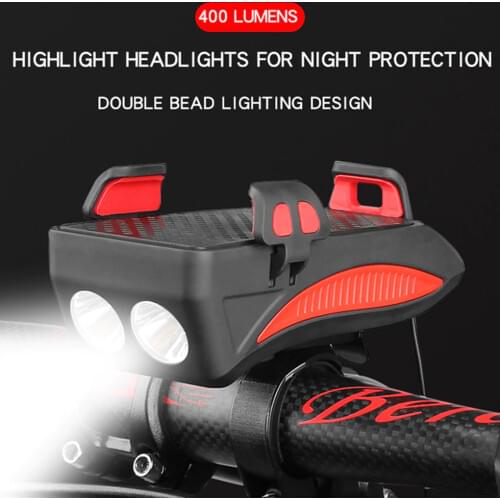Multifunctional 4 In 1 Bike Light Waterproof Shock-Absorption Bicycle Horn Flashlight Cycling Lighting Tool Set 4000MA/2000MA