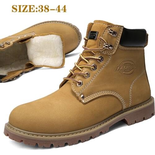 Mens high-end leather outdoor casual Martin boots, fashionable wear-resistant tooling boots, winter high-top boots with velvet