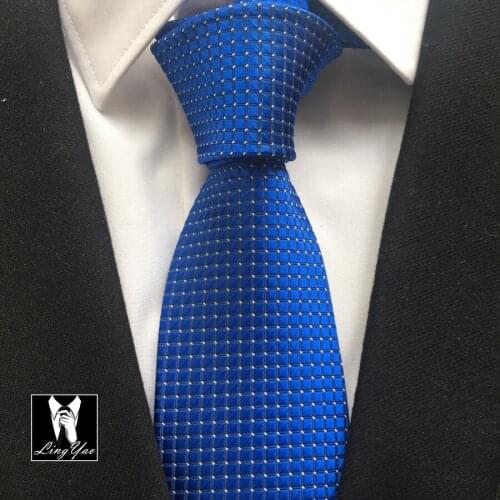 New Arrival 8cm Men Formal Tie Jacquard Woven High Quality Necktie Royal Blue with Dots Checkers