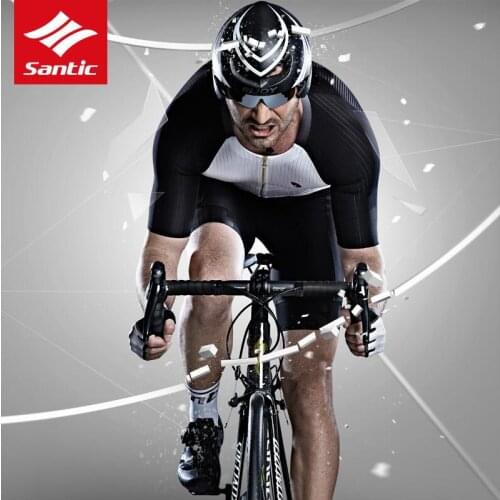 Santic Cycling Jerseys Sets Men Pro Triathlon Piece Extreme Race Fit A-BLEES Elastic Dry Cool Italian Fabric Cycling Clothings