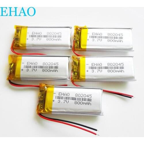 Lot 5 pcs EHAO 802045 3.7V 800mAh Lithium Polymer LiPo Rechargeable Battery For Mp3 PAD DVD E-book bluetooth headset