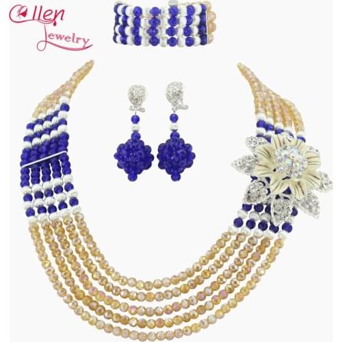 Champagne Crystal Beads Nigerian Wedding Bridal Jewelry set African Beads Jewelry Set Choker Necklace Bracelet Earrings N0060