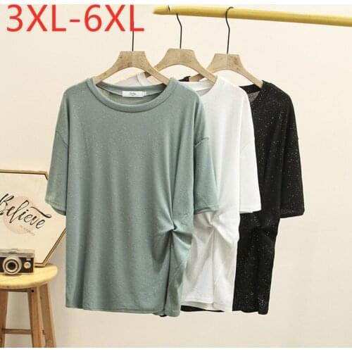 New 2021 Ladies Summer Plus Size Tops For Women Large Short Sleeve Loose Cotton Elastic Sequins Ruffle T-Shirt 3XL 4XL 5XL 6XL