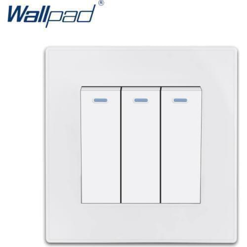 2019 New Arrival 3 Gang Reset Momentary Contact Wallpad Luxury White Wall Light Switch Rocker Switch 16A AC110~250V PC Panel
