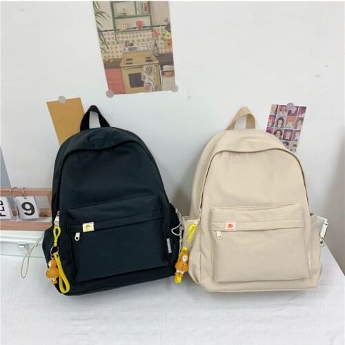 Summer New Fashion Womens Backpack Cute Pendant Canvas Solid Color School Bag For Girls Trendy Large Student School Backpack