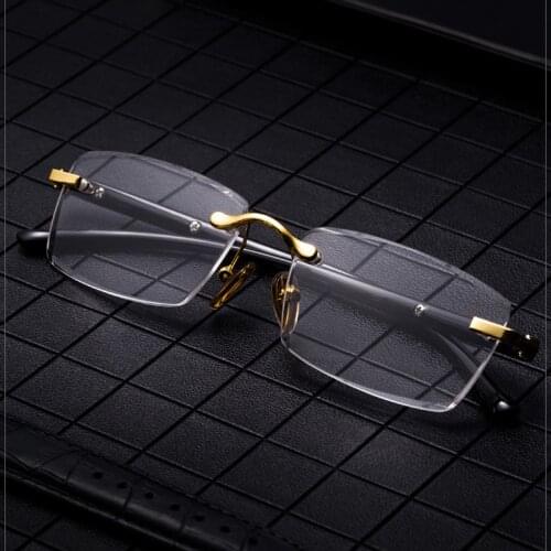 Luxury Rimless Reading Glasses Men Natural Crystal Stone Lens Hyperopia Diopter Glasses Presbyopic Clear Eyewear +1.5 2.5 3.5