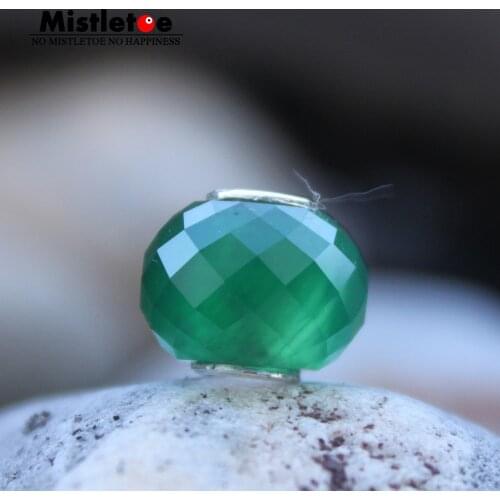 Mistletoe 925 Sterling Silver Fine Natural Faceted Green Agate Stone Bead Jewelry