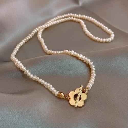 Baroque shaped freshwater pearl necklace INS cold wind clavicle chain net red petal design bracelet