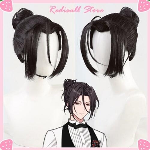 Promise of Wizard Shylock Wig Cosplay Black Bun Hair Beauty Tip Heat Resistant Synthetic Halloween Free Wig Cap Adult Unisex