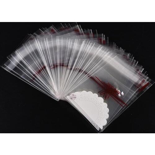 100 Pcs Lovely Lace Bow Print Gifts Bags Christmas Cookie Packaging self-adhesive Plastic Bags For Biscuits Candy Cake Package