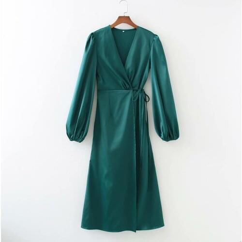 New Summer Satin Dress Women Lantern Sleeve Elegant Casual Chic Lady Party Dress Woman Prom Dresses Robe Femme