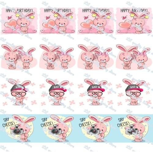 WL 16mm 22mm 25mm Cartoon Rabbit Printed Grosgrain Ribbon Gift Wrapping Hair Accessories Christmas Diy Sewing Animal Collar