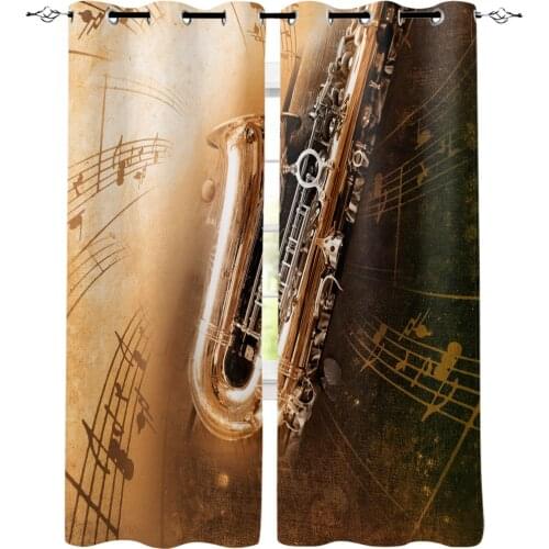 Saxophone Retro Style Musical Instrument Printed Window Curtains Living Room Bedroom Curtains Polyester Cloth Home Decor