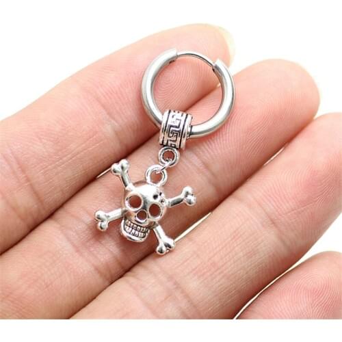 Gothic Punk Skull Cross Earrings for Cool Men Jewelry Hip-hop Stainless Steel Stud Earrings Vintage Earings Piercing Women