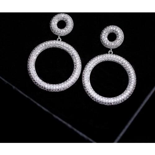Fashional Cubic Zirconia CZ Big Circle Stud Earrings for Women Girl Round Rhinestone Crystals Earrings DYZ10342