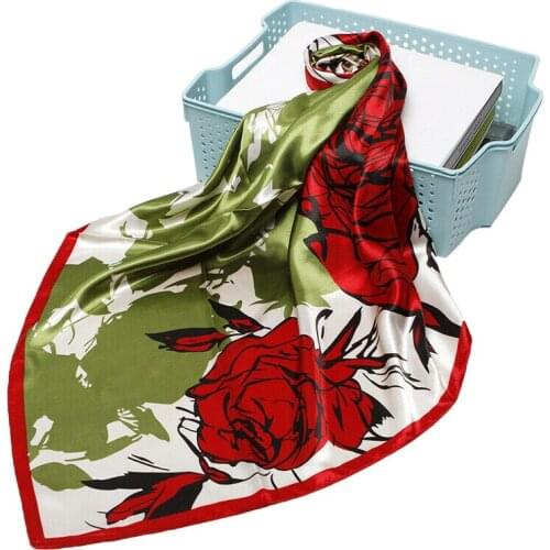 Womens Vintage Hijab Scarf Impression Painting Flower Print Shawl Stole Wraps Imitate Silk Soft Satin Kerchief 35"*35"