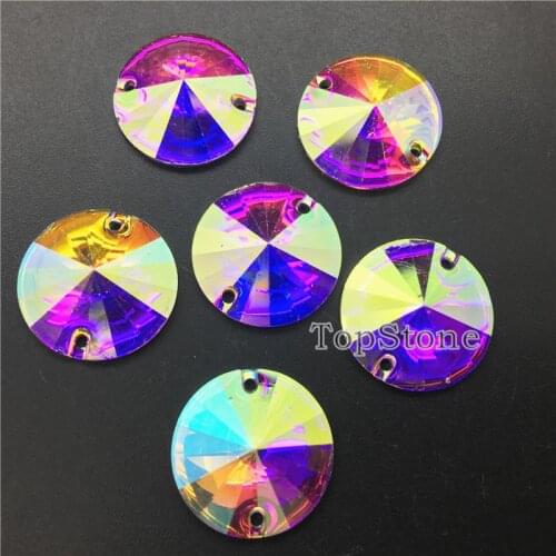 TopStone Crystal AB Rivoli Resin Sew On Stone Flatback 8 10 12 14 16 18 22 mm Round Sew On AB Rhinestone For Clothes