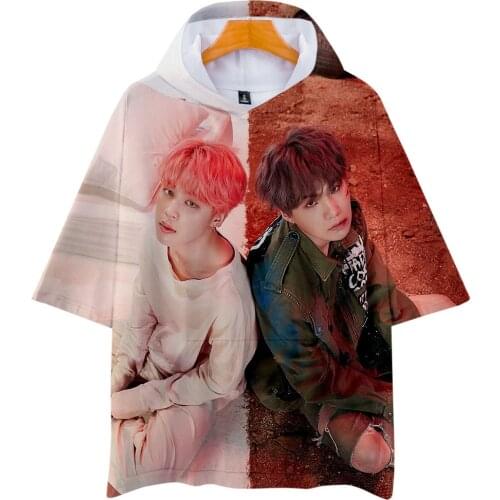 Harajuku Streetwear 3D Kpop Hooded Shirts Men/women Short Sleeve Kawaii K-pop Clothes Female Hip Hop Hoodie Tops Dropship