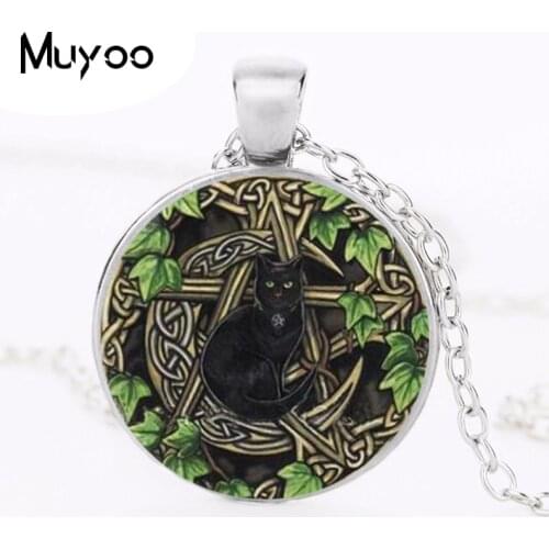 New Wicca Cat Pendant Black Cat Necklace Glass Dome Photo Jewelry Gifts Women Round Round Necklaces