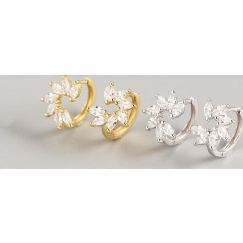 YPAY 100% Genuine 925 Sterling Silver Hoop Earrings for Women Europe Flower Zircon Circle Earring Fine Party Jewelry Gift YME779