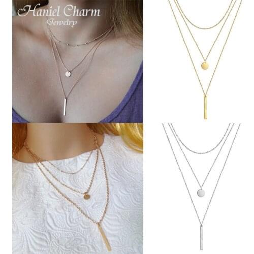 2021 New Fashion European Simple 2 Color Women Jewelry Collar Multi Layers Bar Coin Necklace Clavicle Chains Hot Sale