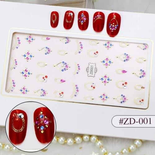 1 Pc Imitation Diamond Necklace Design 3D Nail Art Stickers Adhesive Transfer Golden Diamond Manicure Decoration Decals XQL08