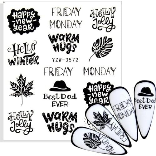 1pcs Black Leaf ABC Letter Decals Nail Art Stickers English Old Font Number Tattoo Nail Design Water Sliders Manicure Wrap