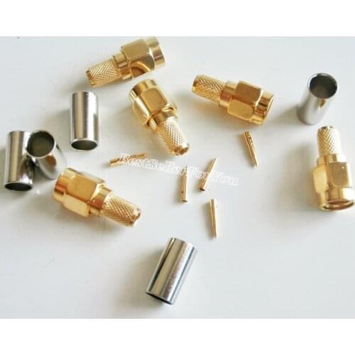 10Pcs SMA male plug crimp RG58 RG142 LMR195 RG400 cable straight RF Connector