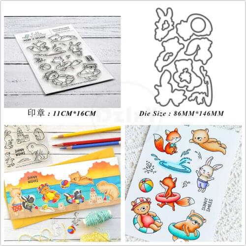 2021 New Animal Happy Holiday Clear Stamps and Metal Cutting Dies DIY Scrapbooking Embossing Album Seal Template Punch Stencils