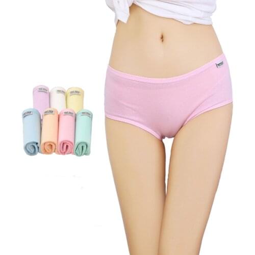 7pcs/lot Women Panties Sexy Ladies Panties Cotton Breathable Underwear Knickers For Women Briefs Lingerie Solid Color