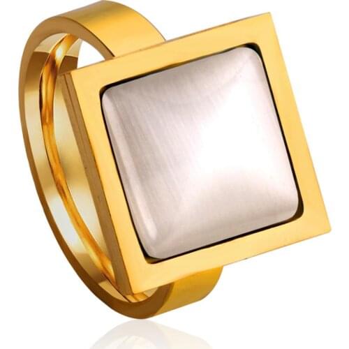 LUXUKISSKIDS Brand New Stainless Steel Fashion Rings Opals Stone Ring Square Vintage Jewelry