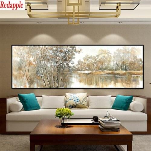 Diy diamond painting Abstract landscape art, beside the lake in the forest diamond painting cross stitch mosaic embroidery