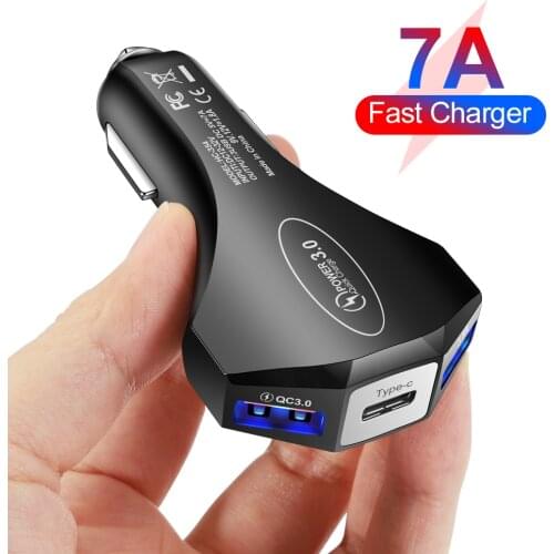 3 Ports USB Car Charger Quick 7A Mini Fast Charging For iPhone 12 11 Xiaomi Huawei Mobile Phone Charger Adapter in Car PD Type C