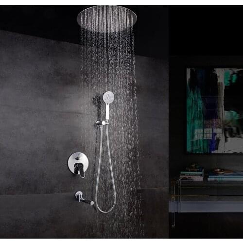 Free Shipping Concealed Round Various Rainfall Shower Head Brass Three Functions Embedded Box Mixer Valve Shower Set with Spout