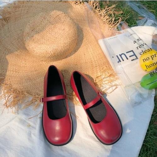 Lisapie Lolita Shoes Women Red Japanese Style Vintage Buckle Mary Janes Shoes Shallow Mouth Casual Student Patent Leather Shoes