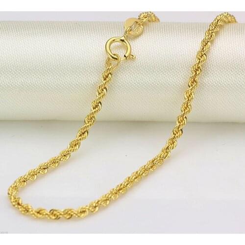 Pure Best Gift 18K Yellow Gold Necklace Women Rope Link Chain 18inch