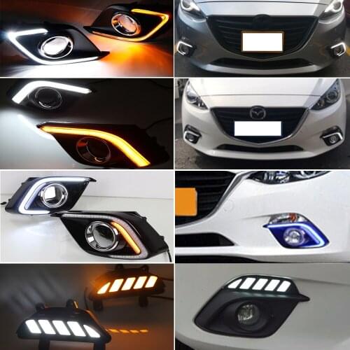CSCSNL 2Pcs DRL For Mazda 3 Mazda3 Axela 2014 2015 2016 LED Daytime Running Lights Daylight Fog lamp with turn signal light