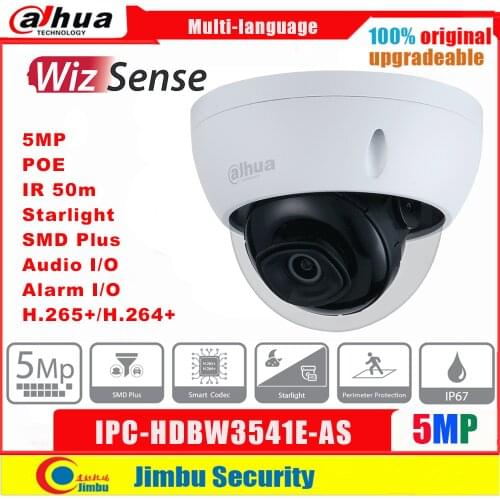 Original Dahua IP Camera Video Camera IPC-HDBW3541E-AS 5MP Dome WizSense AI Camera Starlight Built-in IR LED Home Security SMD