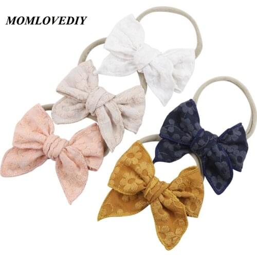 Baby Girls Elastic Bow Headband Fashion Hair Bows Knot Linen Embroidery Hair Bands Newborn Kids Headwear Baby Hair accessories