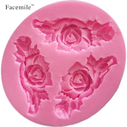 Facemile Silicone Cake Mold Rose Shape Fondant Decorating Tools 3 Flowers Baking Cupcake Soap Moulds Gift