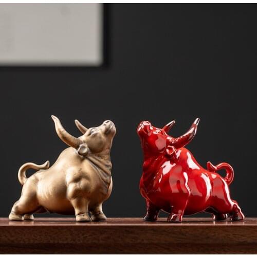 Porcelain Wild Bull Miniature Ceramic Ox Figurine Tabletop Handicraft Ornament Decor Birth Year Gift Accessories