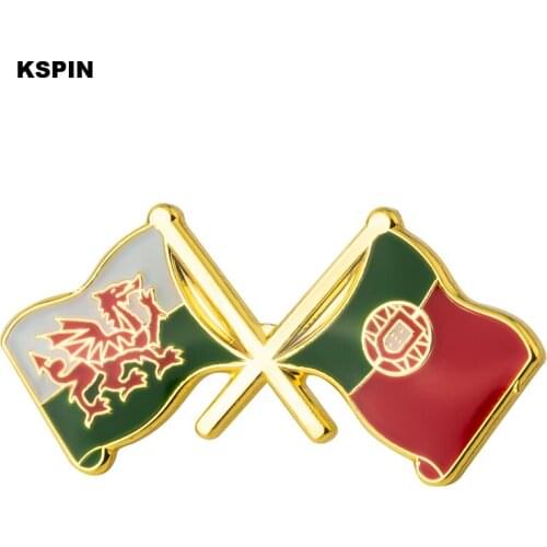 WALES & Portugal Friendship Flag Badge Flag Brooch National Flag Lapel Pin International Travel Pins XY0499