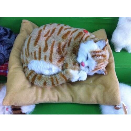 Simulation cute sleeping breathing cat 35x25x12cm model polyethylene&furs cat with mat model car decoration props ,gift d613