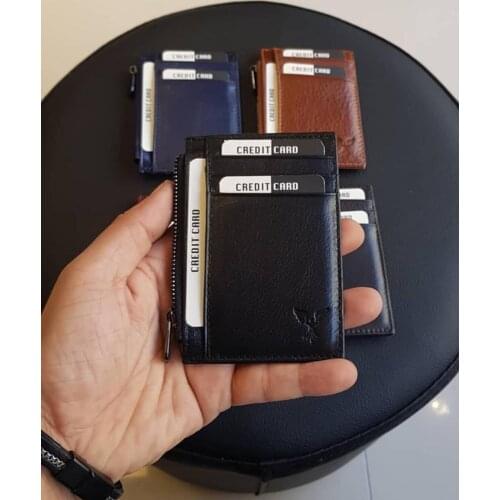 Genuine Leather Zippered Card Holder Wallet Genuine Leather High Quality 2021 Trend Different Color Options Black Burgundy Navy