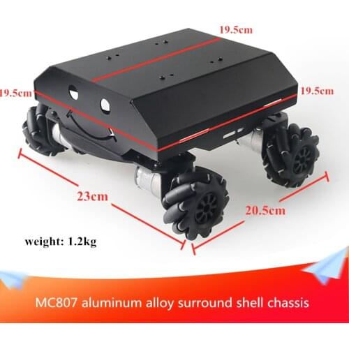 MC807 Aluminum Alloy Metal Chassis Car Black Surround Shell with Black 65mm Mecanum Wheel+4pcs DC Motors DIY Smart Car Chassis