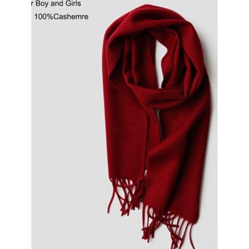 Real Pure 100 Cashmere Boy Scarf Gril Winter Girl Fashion Tassels Pashmina Warm Autumn Thick Gray Black