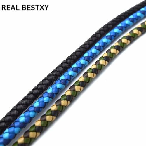 REAL BESTXY 1m/lot genuine cowhide round leather black antique leather cord for bracelets making blue leather round cord green