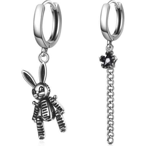 New Arrival 925 Sterling Silver Black Rabbit Animal Crystal Ladies Asymmetry Tassel Stud Earrings Wholesale Women Birthday Gift